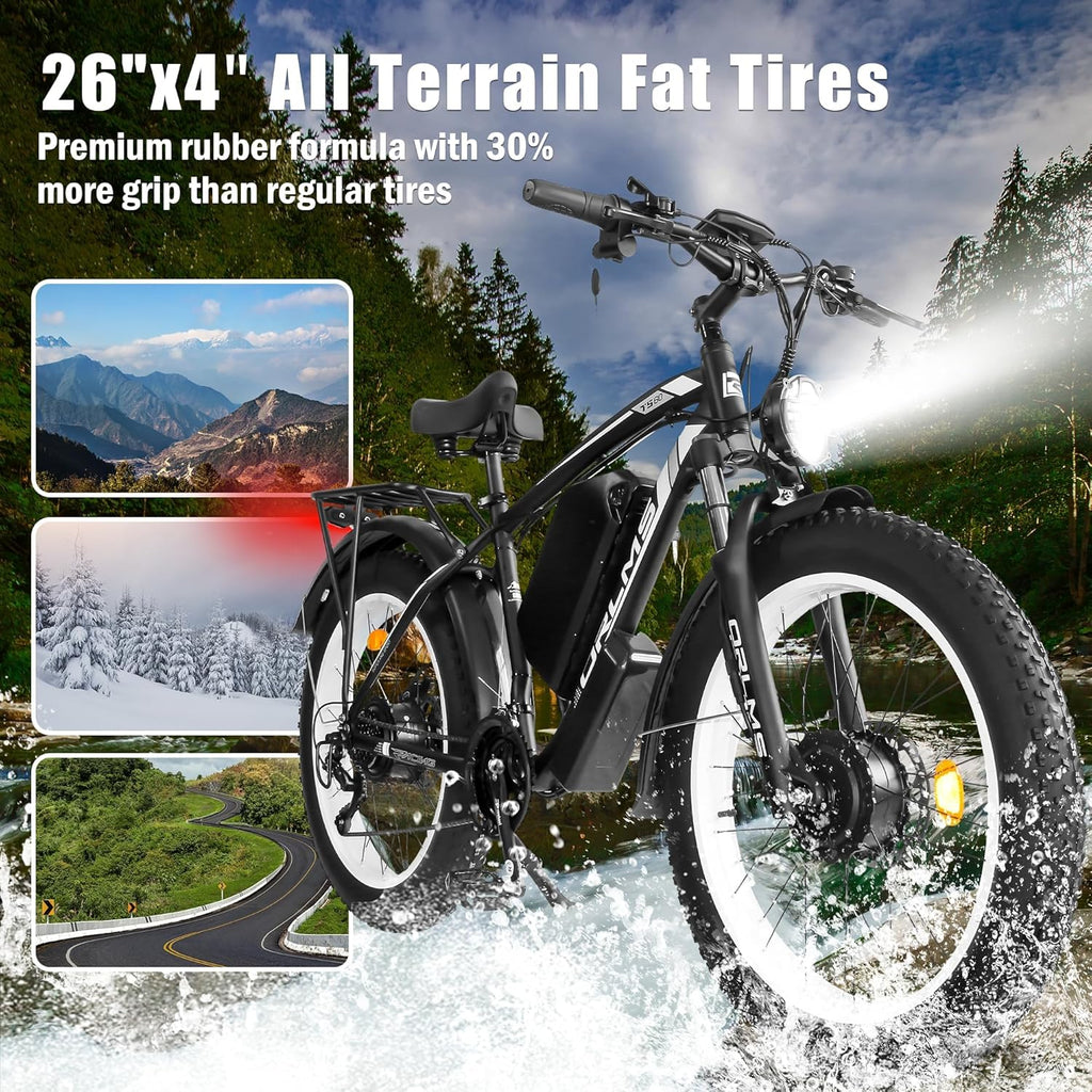 Electric Dirt Bike, 5000W Peak 60V/52V 25AH Dual Motor Ebike for Adult