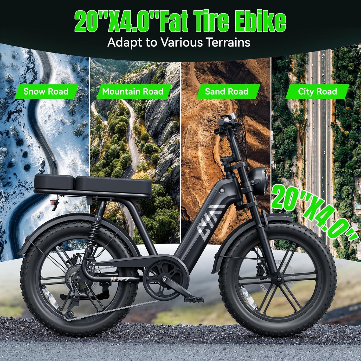 Electric Bike for Adults 1500W Peak 20" Fat Tire All-Terrain E-Bike 60/110 Miles Electric Dirt Bike